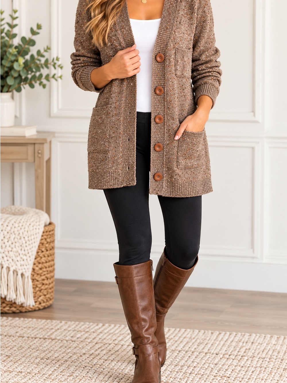 Talbots Speckled Brown Button-Front Knit Cardigan